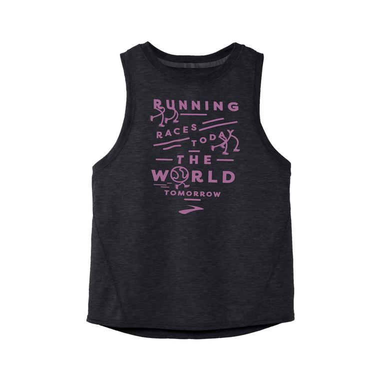 Brooks Womens Distance Graphic Running Tank Top - Black/Star Jamberry/Run USA (504682-LHM)